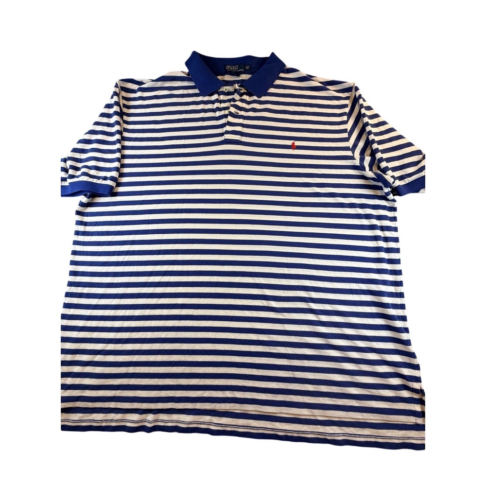 Polo Ralph Lauren Mens Blue White Striped Short Sleeve Polo Shirt Size 3XB 3XL